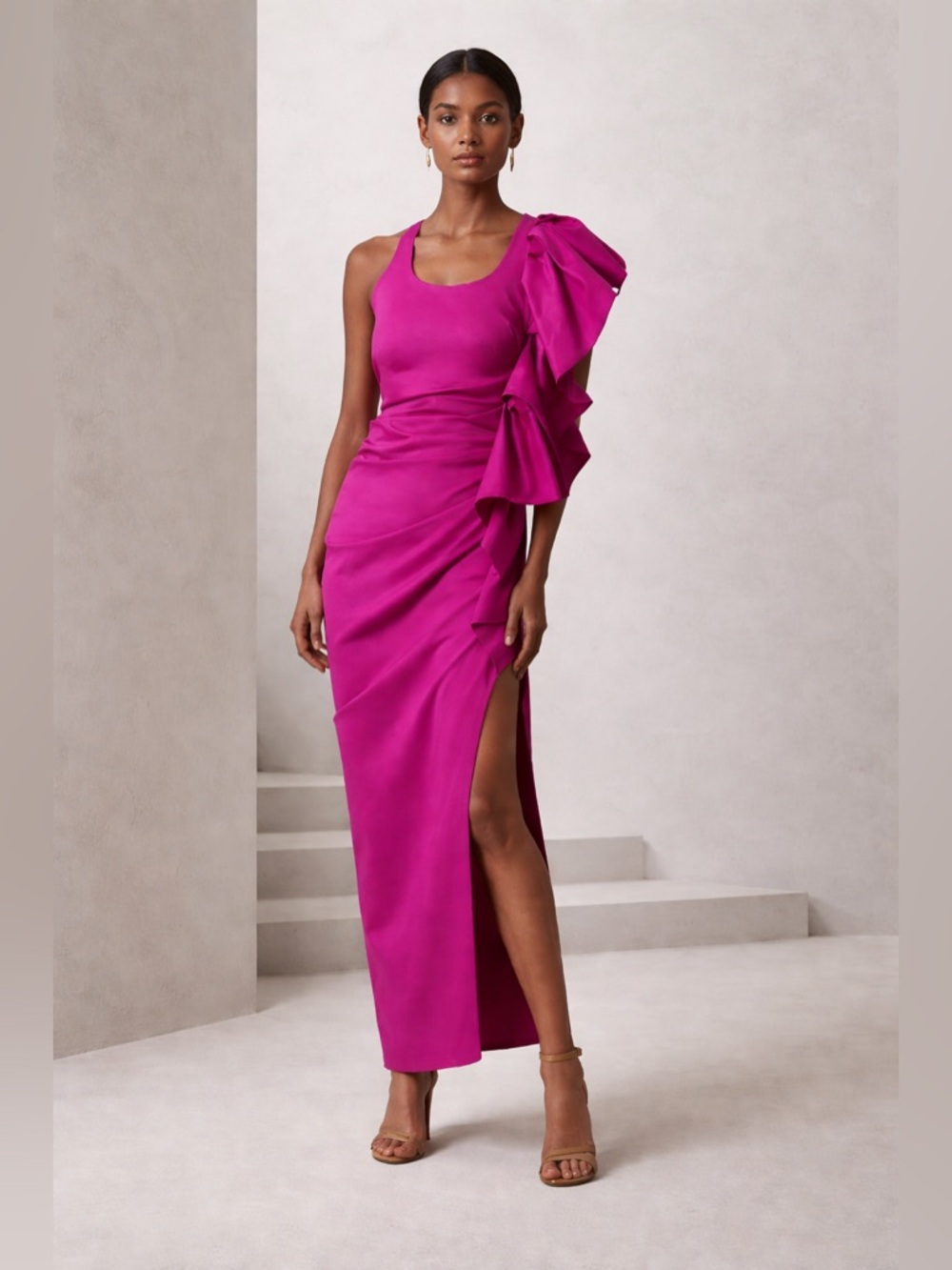 NEW! Banana Republic Fuchsia Soffi Ruffle Maxi Dress - Size 2 🪽